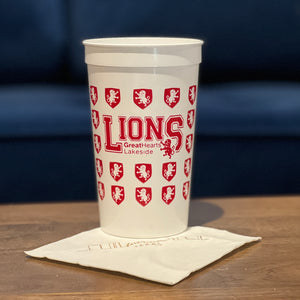 Stadium Cup -White w/Red Crests 22 oz Dishwasher Safe